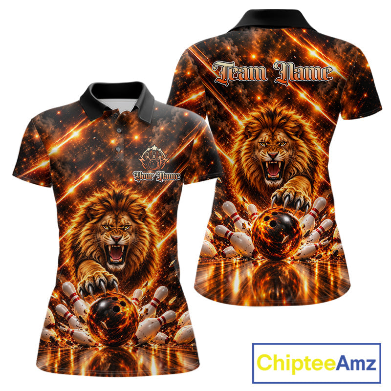 Fire Lion Bowling Shirt Custom Lion Thunder Bowler Polo 1/4-Zip Jersey Bowling Team League