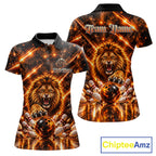 Fire Lion Bowling Shirt Custom Lion Thunder Bowler Polo 1/4-Zip Jersey Bowling Team League