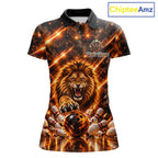 Fire Lion Bowling Shirt Custom Lion Thunder Bowler Polo 1/4-Zip Jersey Bowling Team League
