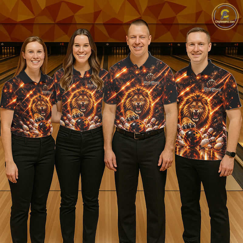 Fire Lion Bowling Shirt Custom Lion Thunder Bowler Polo 1/4-Zip Jersey Bowling Team League