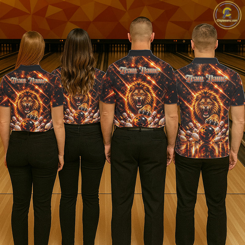 Fire Lion Bowling Shirt Custom Lion Thunder Bowler Polo 1/4-Zip Jersey Bowling Team League