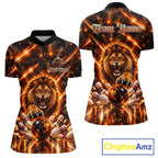 Fire Lion Bowling Shirt Custom Lion Thunder Bowler Polo 1/4-Zip Jersey Bowling Team League
