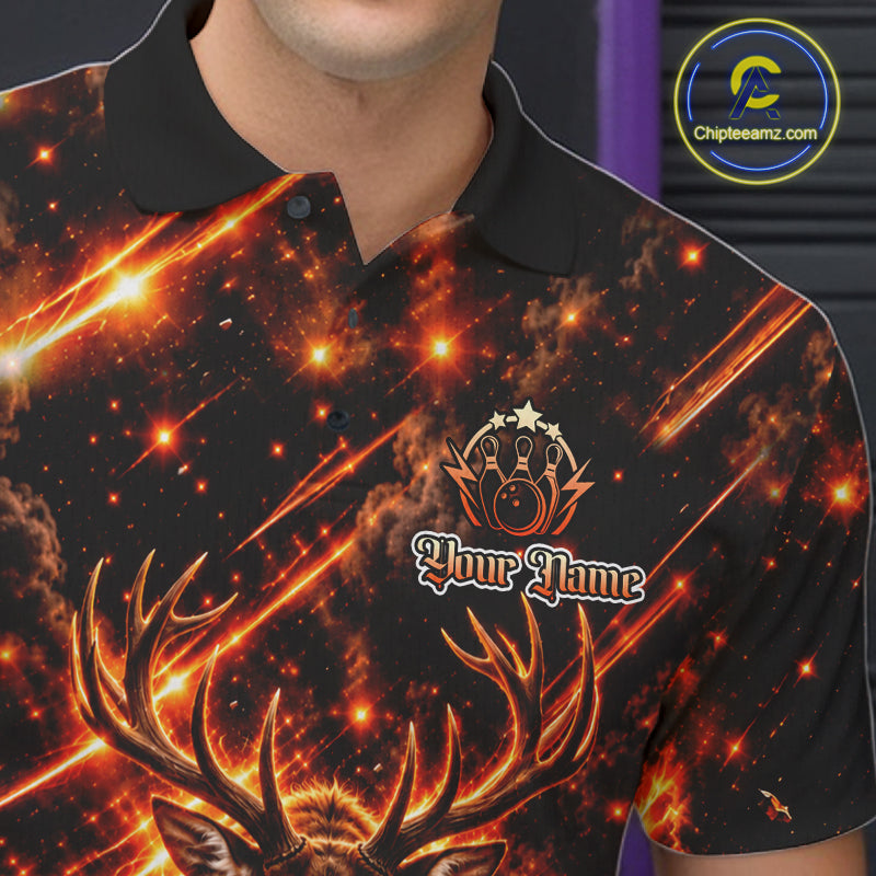 Fire Deer Bowling Shirt Custom Deer Thunder Bowler Polo 1/4-Zip Jersey Bowling Team League