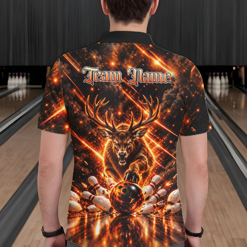 Fire Deer Bowling Shirt Custom Deer Thunder Bowler Polo 1/4-Zip Jersey Bowling Team League