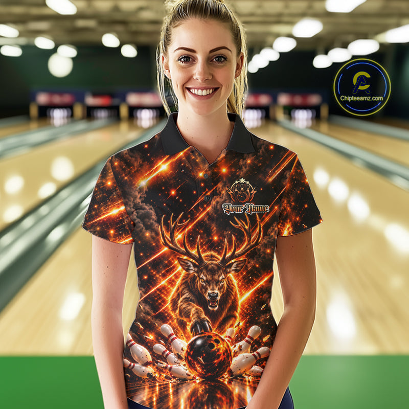 Fire Lion Bowling Shirt Custom Lion Thunder Bowler Polo 1/4-Zip Jersey Bowling Team League