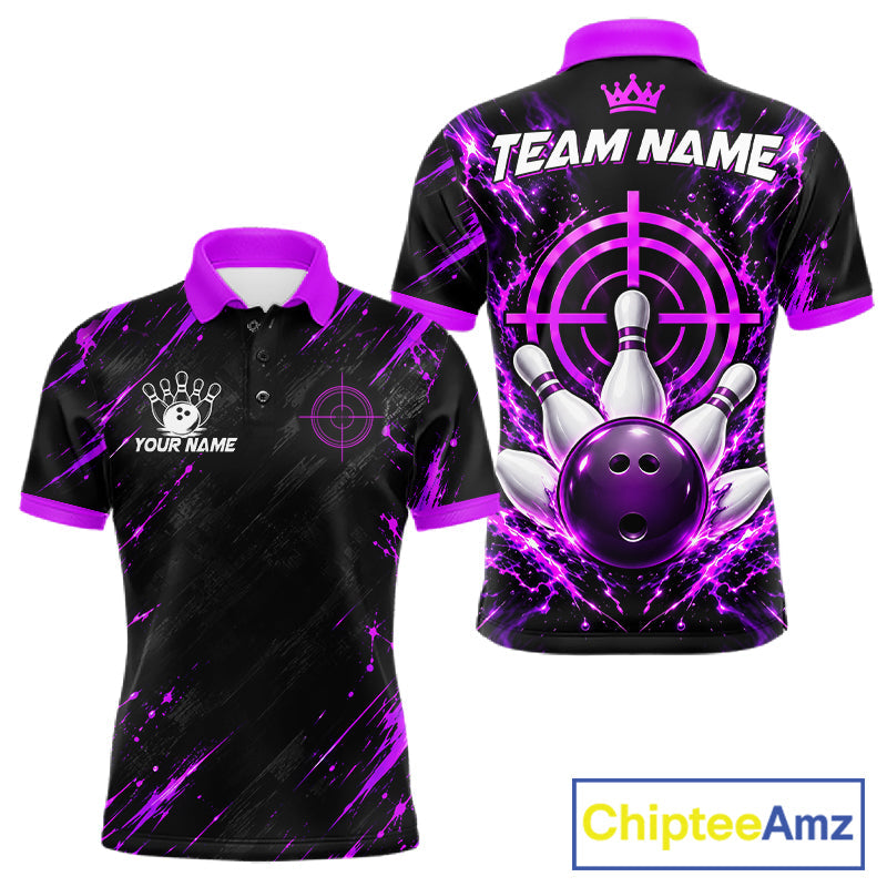 Custom Black And Blue Neon Bowling Polo 1/4-Zip Crosshair Bowler Jersey Bowling League
