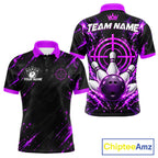 Custom Black And Blue Neon Bowling Polo 1/4-Zip Crosshair Bowler Jersey Bowling League