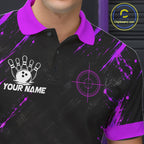 Custom Black And Blue Neon Bowling Polo 1/4-Zip Crosshair Bowler Jersey Bowling League