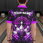 Custom Black And Blue Neon Bowling Polo 1/4-Zip Crosshair Bowler Jersey Bowling League