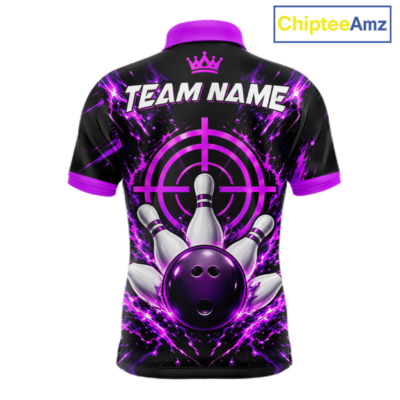 Custom Black And Blue Neon Bowling Polo 1/4-Zip Crosshair Bowler Jersey Bowling League