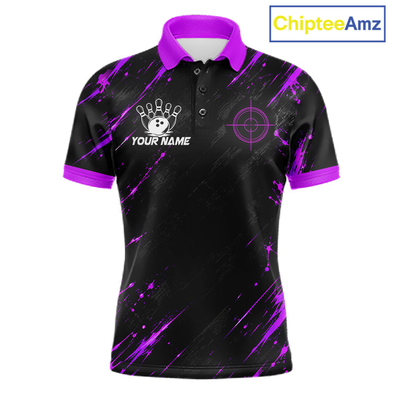 Custom Black And Blue Neon Bowling Polo 1/4-Zip Crosshair Bowler Jersey Bowling League