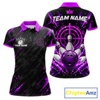 Custom Black And Blue Neon Bowling Polo 1/4-Zip Crosshair Bowler Jersey Bowling League
