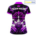 Custom Black And Blue Neon Bowling Polo 1/4-Zip Crosshair Bowler Jersey Bowling League