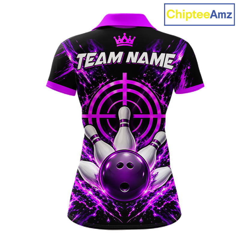 Custom Black And Blue Neon Bowling Polo 1/4-Zip Crosshair Bowler Jersey Bowling League