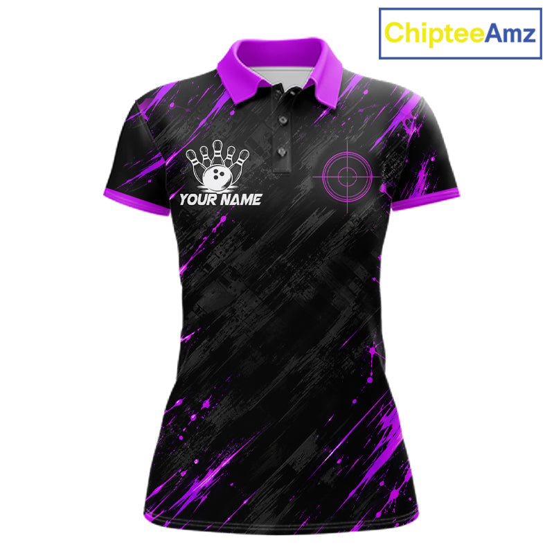 Custom Black And Blue Neon Bowling Polo 1/4-Zip Crosshair Bowler Jersey Bowling League