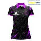 Custom Black And Blue Neon Bowling Polo 1/4-Zip Crosshair Bowler Jersey Bowling League