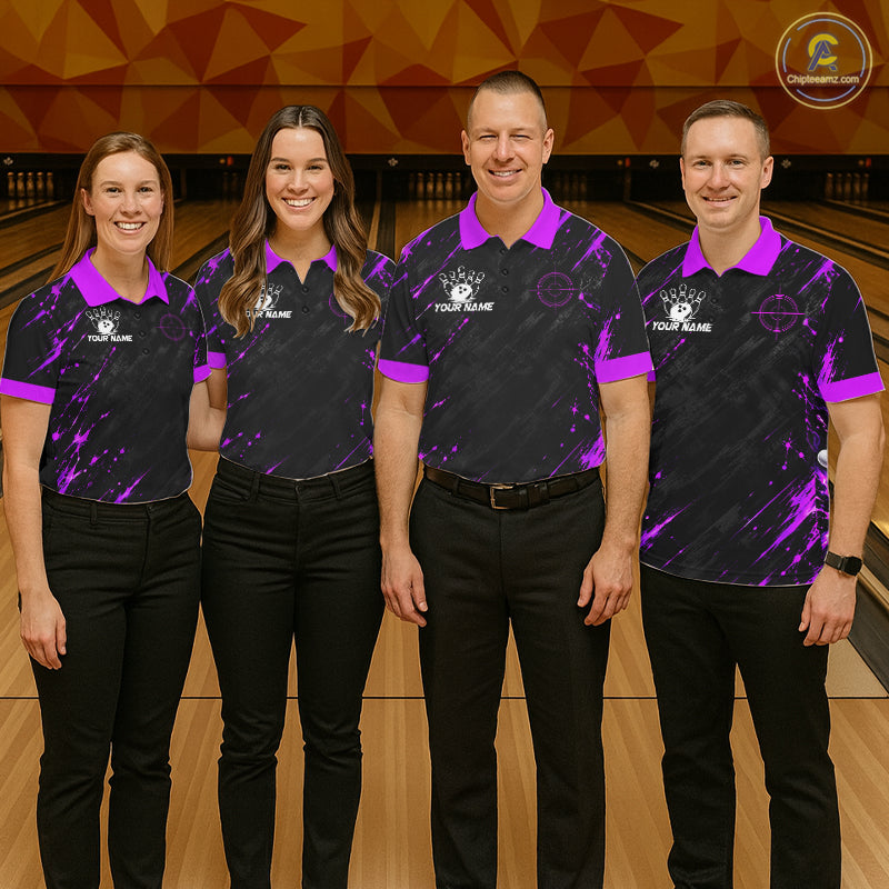 Custom Black And Blue Neon Bowling Polo 1/4-Zip Crosshair Bowler Jersey Bowling League