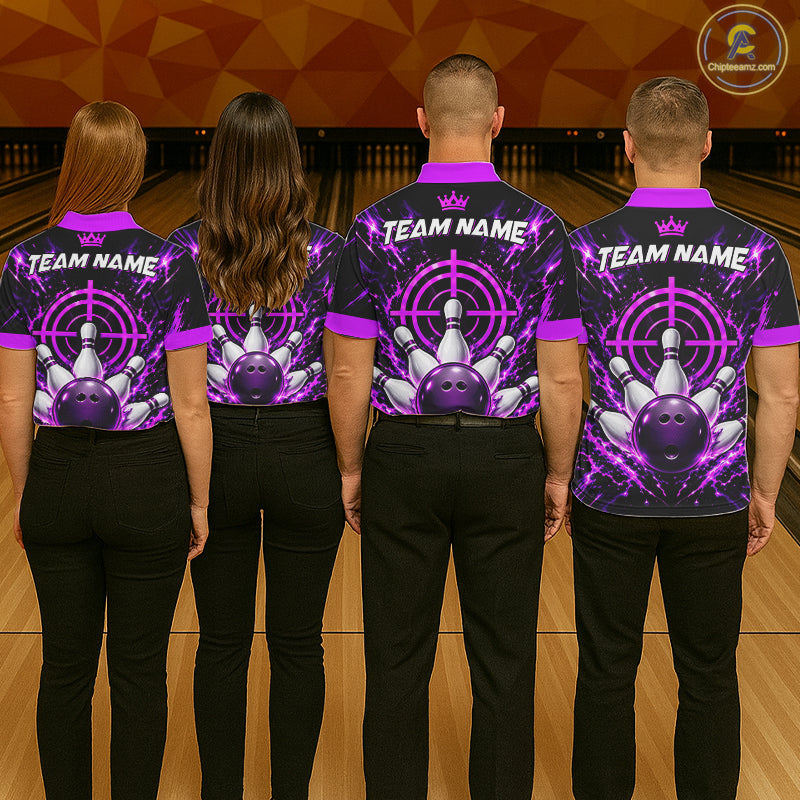 Custom Black And Blue Neon Bowling Polo 1/4-Zip Crosshair Bowler Jersey Bowling League
