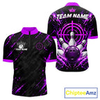 Custom Black And Blue Neon Bowling Polo 1/4-Zip Crosshair Bowler Jersey Bowling League