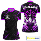 Custom Black And Blue Neon Bowling Polo 1/4-Zip Crosshair Bowler Jersey Bowling League
