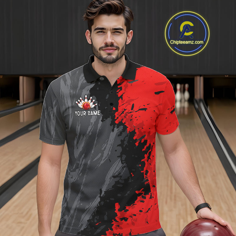 American Flag Grey And Red Grunge Bowling Shirt Custom Patriotic Bowling Team Jerseys