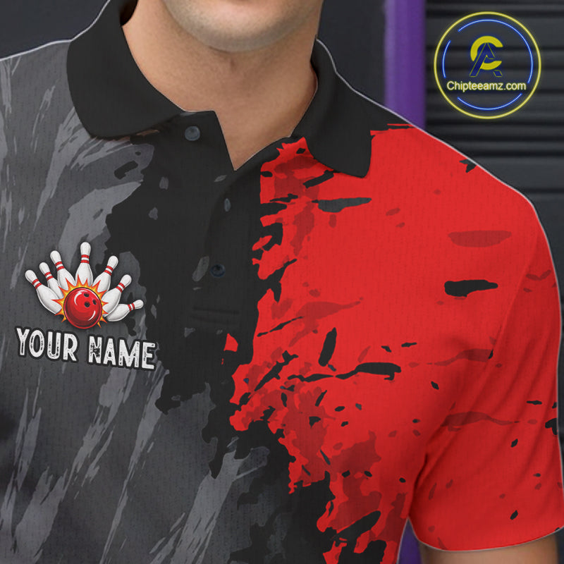 American Flag Grey And Red Grunge Bowling Shirt Custom Patriotic Bowling Team Jerseys