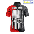 American Flag Grey And Red Grunge Bowling Shirt Custom Patriotic Bowling Team Jerseys