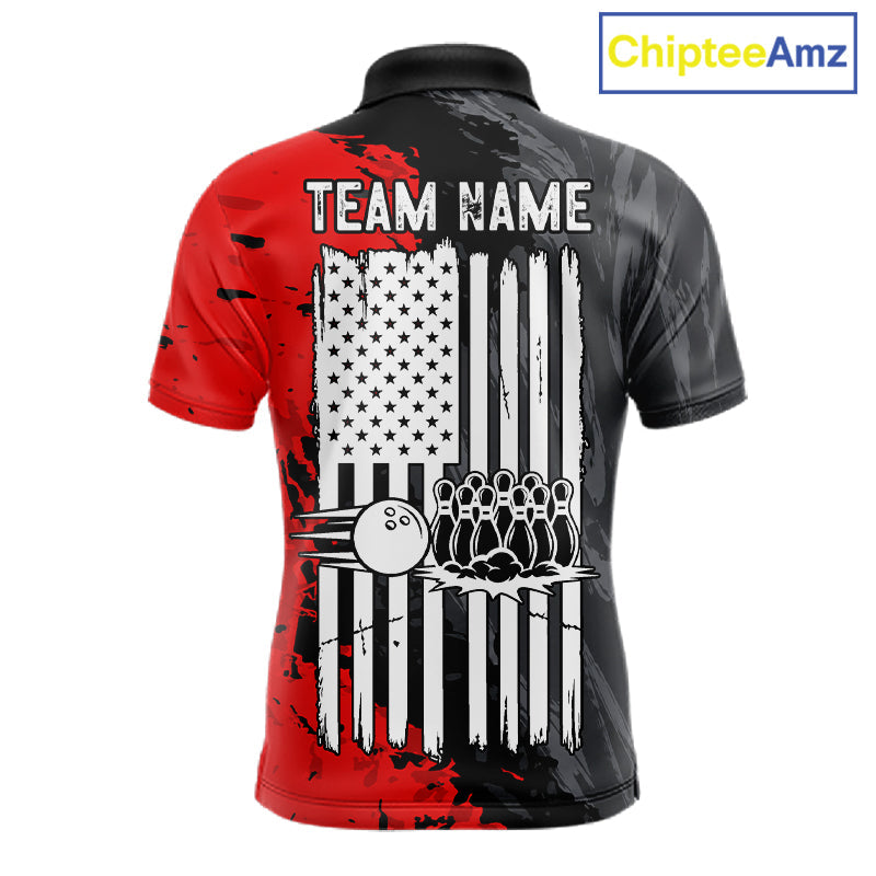 American Flag Grey And Red Grunge Bowling Shirt Custom Patriotic Bowling Team Jerseys