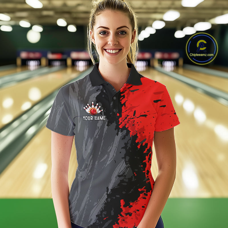 American Flag Grey And Red Grunge Bowling Shirt Custom Patriotic Bowling Team Jerseys
