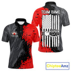 American Flag Grey And Red Grunge Bowling Shirt Custom Patriotic Bowling Team Jerseys