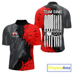 American Flag Grey And Red Grunge Bowling Shirt Custom Patriotic Bowling Team Jerseys