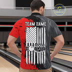 American Flag Grey And Red Grunge Bowling Shirt Custom Patriotic Bowling Team Jerseys