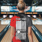 American Flag Grey And Red Grunge Bowling Shirt Custom Patriotic Bowling Team Jerseys