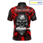 Red Brush Grunge Skull Bowling Polo Quarter-Zip Personalized Bowling Team Jersey