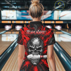Red Brush Grunge Skull Bowling Polo Quarter-Zip Personalized Bowling Team Jersey