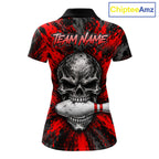 Red Brush Grunge Skull Bowling Polo Quarter-Zip Personalized Bowling Team Jersey