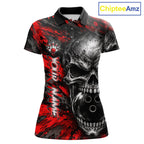 Red Brush Grunge Skull Bowling Polo Quarter-Zip Personalized Bowling Team Jersey