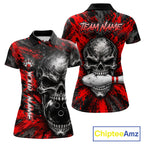 Red Brush Grunge Skull Bowling Polo Quarter-Zip Personalized Bowling Team Jersey