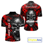 Red Brush Grunge Skull Bowling Polo Quarter-Zip Personalized Bowling Team Jersey