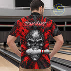 Red Brush Grunge Skull Bowling Polo Quarter-Zip Personalized Bowling Team Jersey