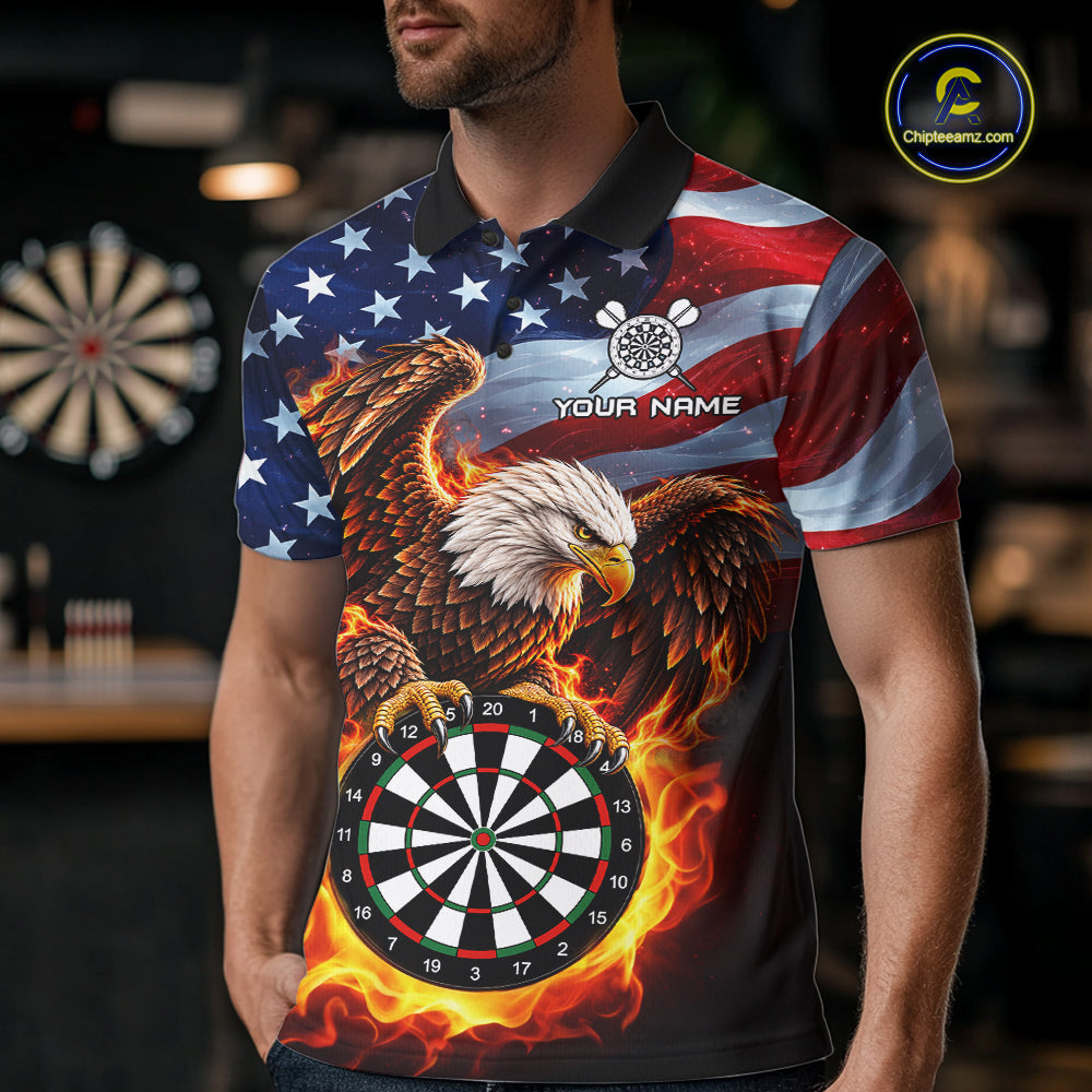 Custom Flame Eagle Patriotic Darts Shirt Personalized US Flag Darts Team Jersey