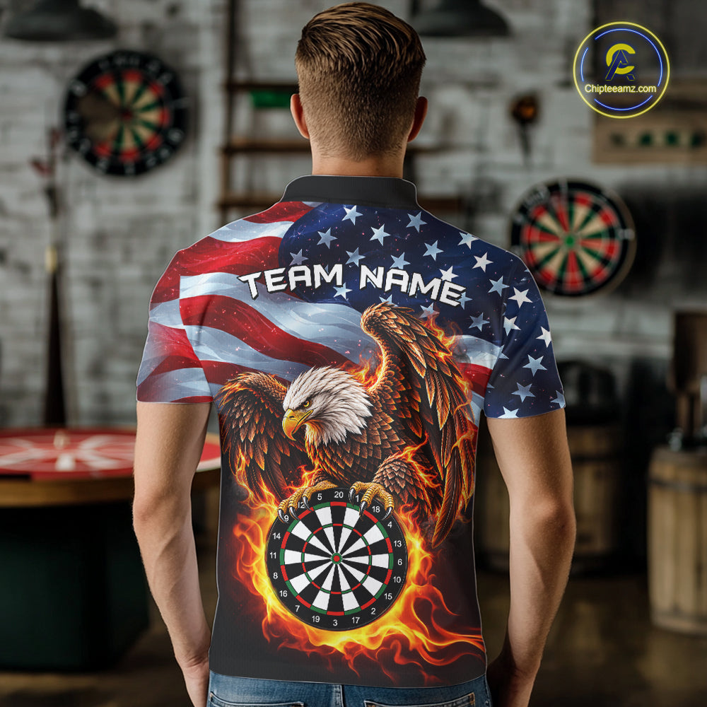 Custom Flame Eagle Patriotic Darts Shirt Personalized US Flag Darts Team Jersey
