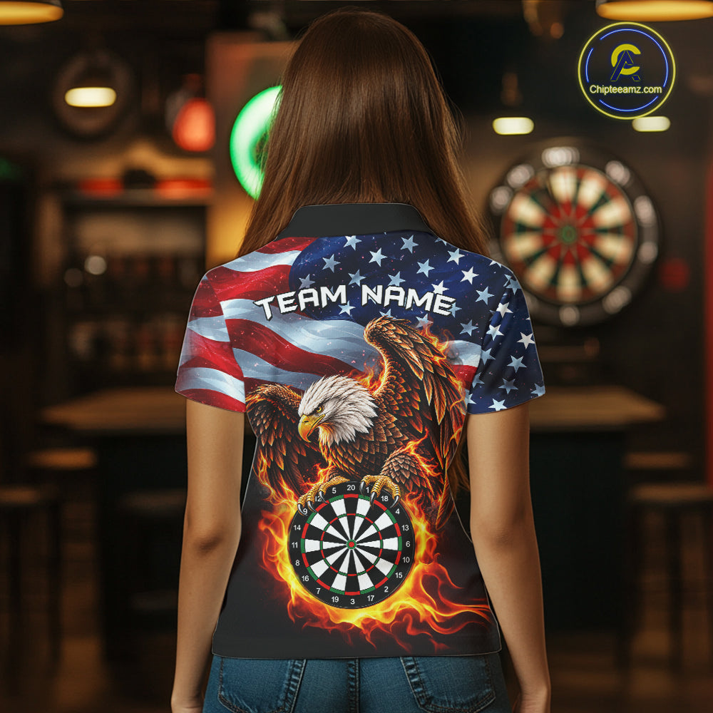 Custom Flame Eagle Patriotic Darts Shirt Personalized US Flag Darts Team Jersey