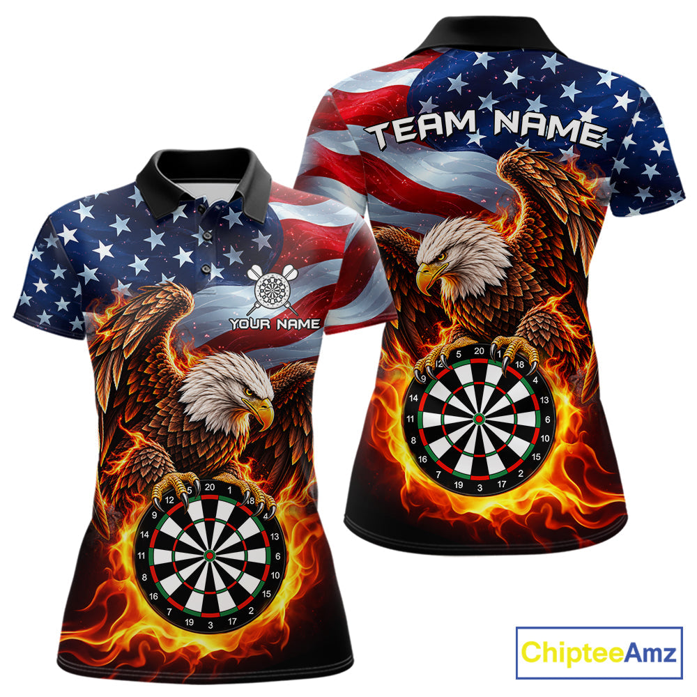 Custom Flame Eagle Patriotic Darts Shirt Personalized US Flag Darts Team Jersey