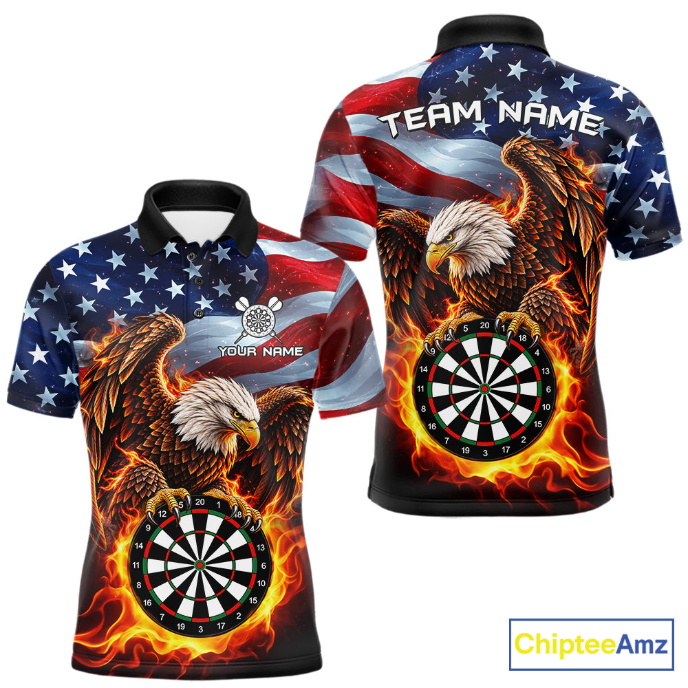 Custom Flame Eagle Patriotic Darts Shirt Personalized US Flag Darts Team Jersey