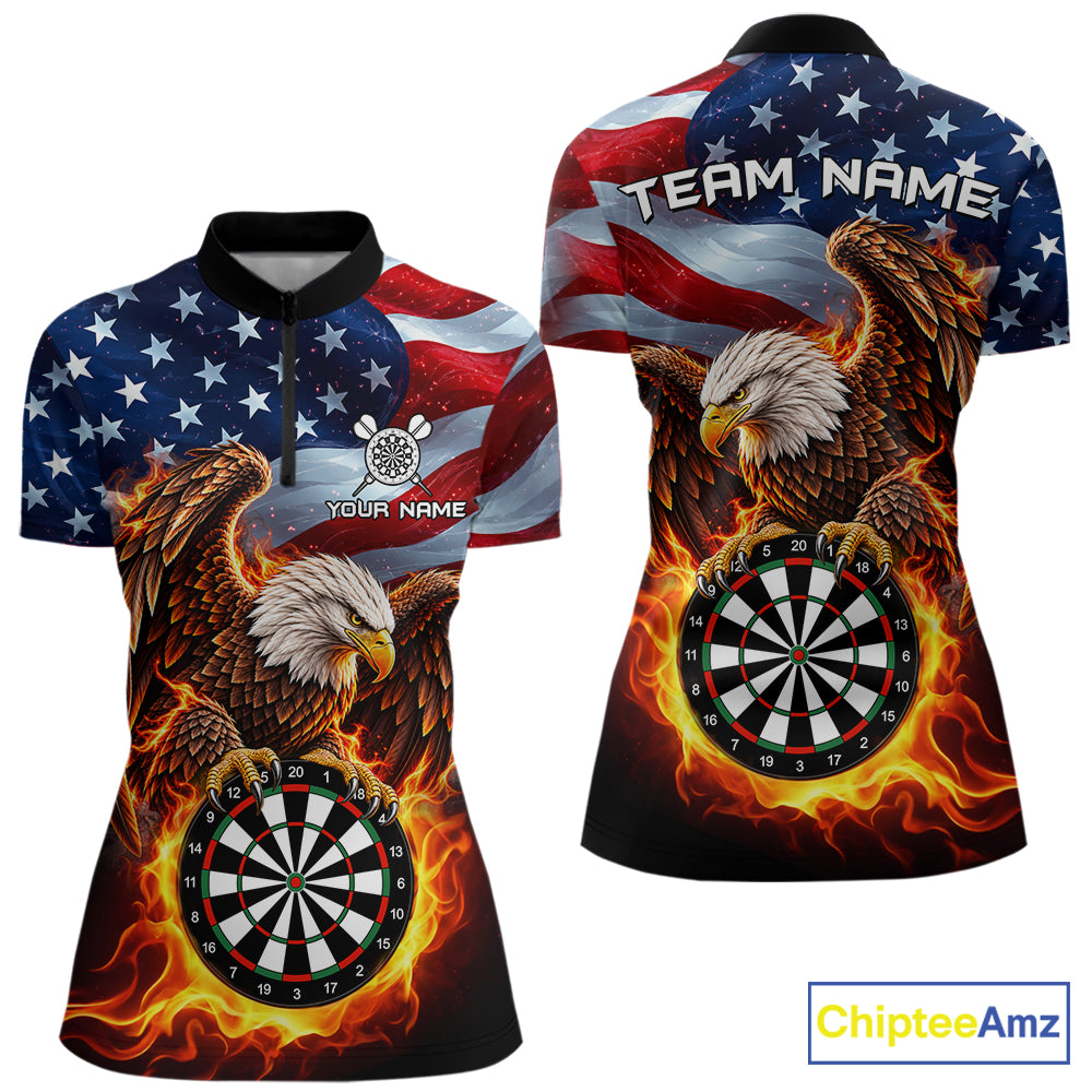 Custom Flame Eagle Patriotic Darts Shirt Personalized US Flag Darts Team Jersey