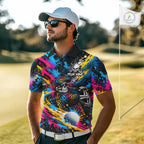 Skeleton Splatter Golf Polo Shirt Custom Neon Colorful Golf Jersey Golf Apparel Gift