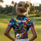 Skeleton Splatter Golf Polo Shirt Custom Neon Colorful Golf Jersey Golf Apparel Gift