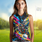 Skeleton Splatter Golf Sleeveless Polo Shirt Custom Neon Colorful Golf Jersey Golf Apparel