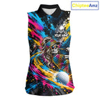 Skeleton Splatter Golf Sleeveless Polo Shirt Custom Neon Colorful Golf Jersey Golf Apparel